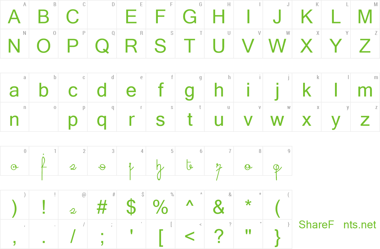 Font cursive digits preview