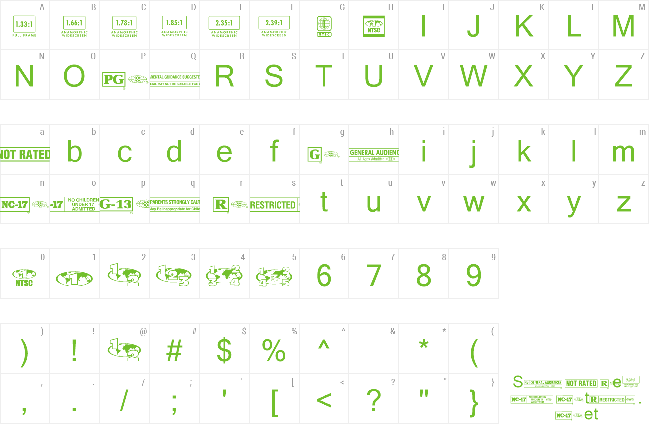 Font MovieRatingsAndFormats preview