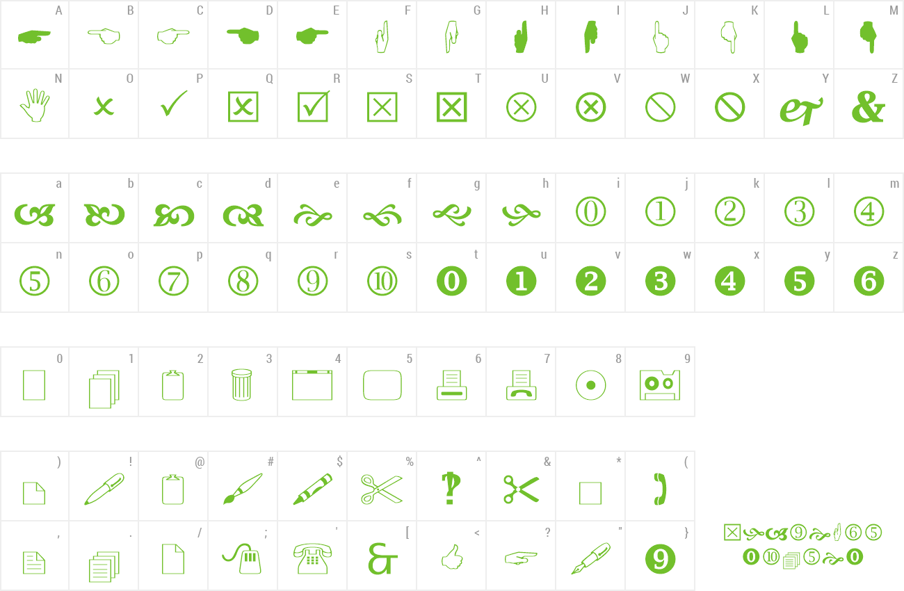 wingdings 2 character map