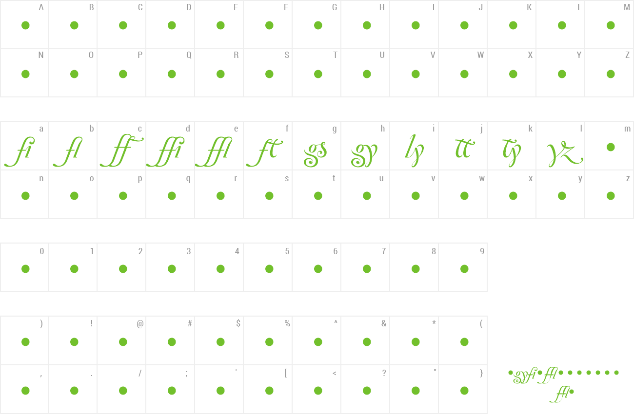 Font ZanzibarLigatures preview