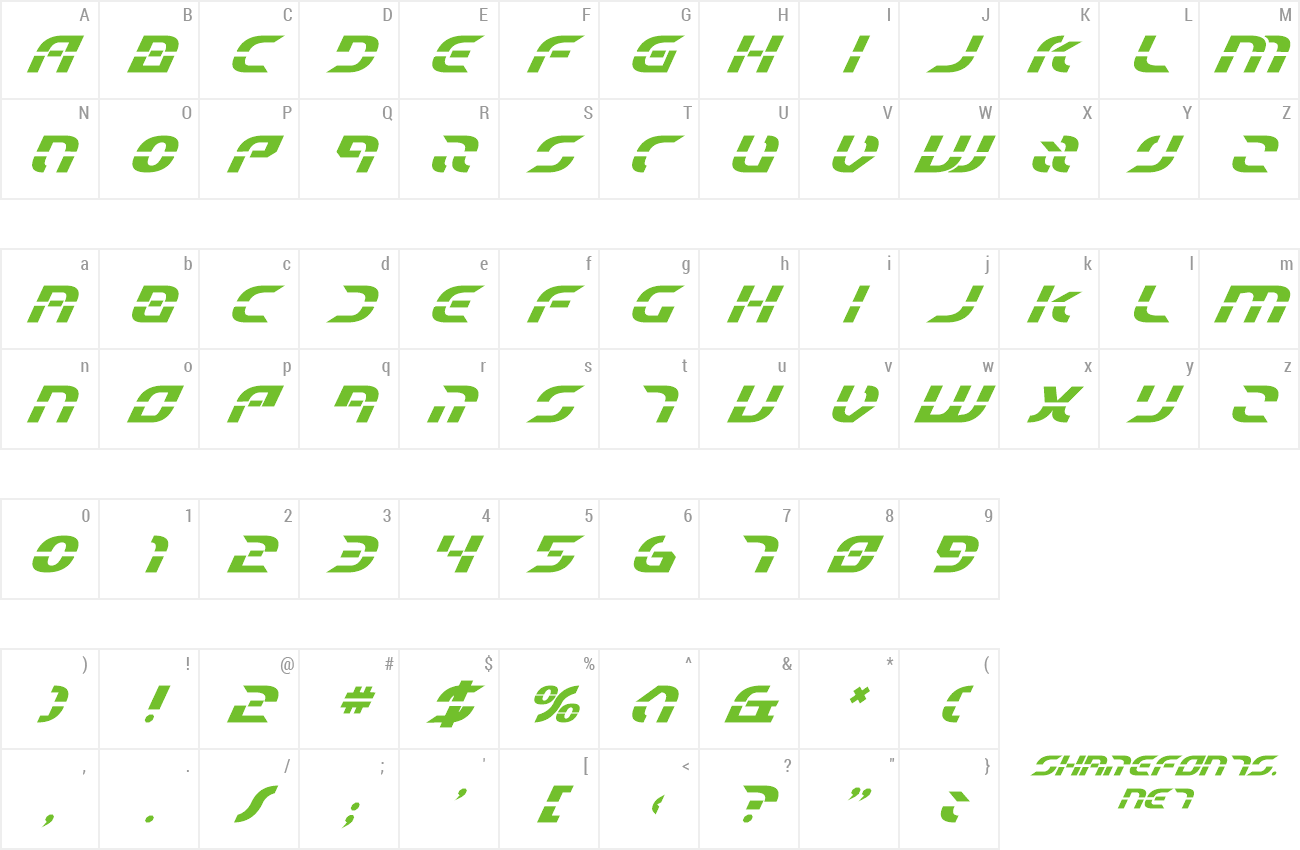 Font Starfighter Beta Bold Italic preview