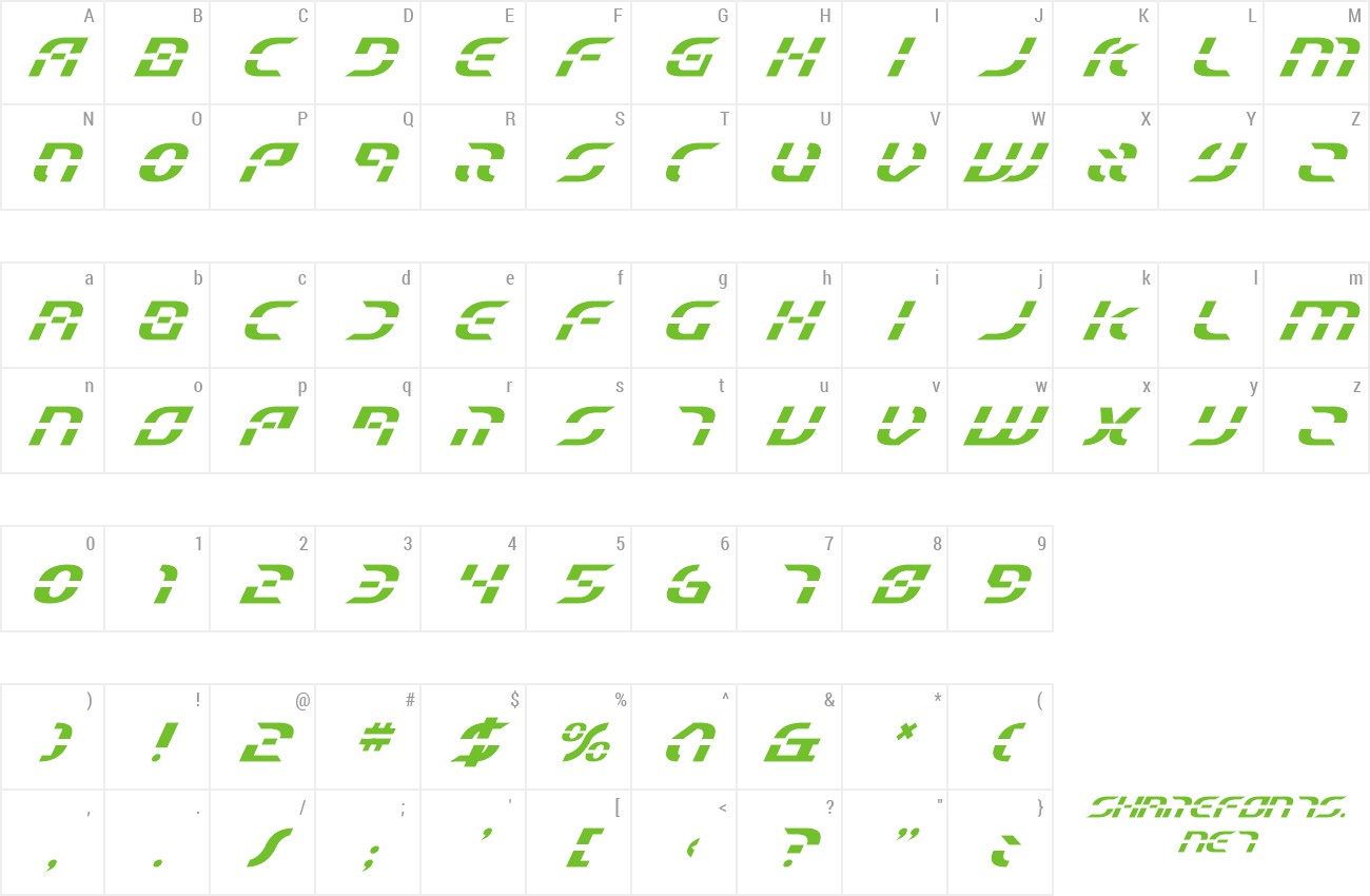 Font Starfighter Beta Italic preview