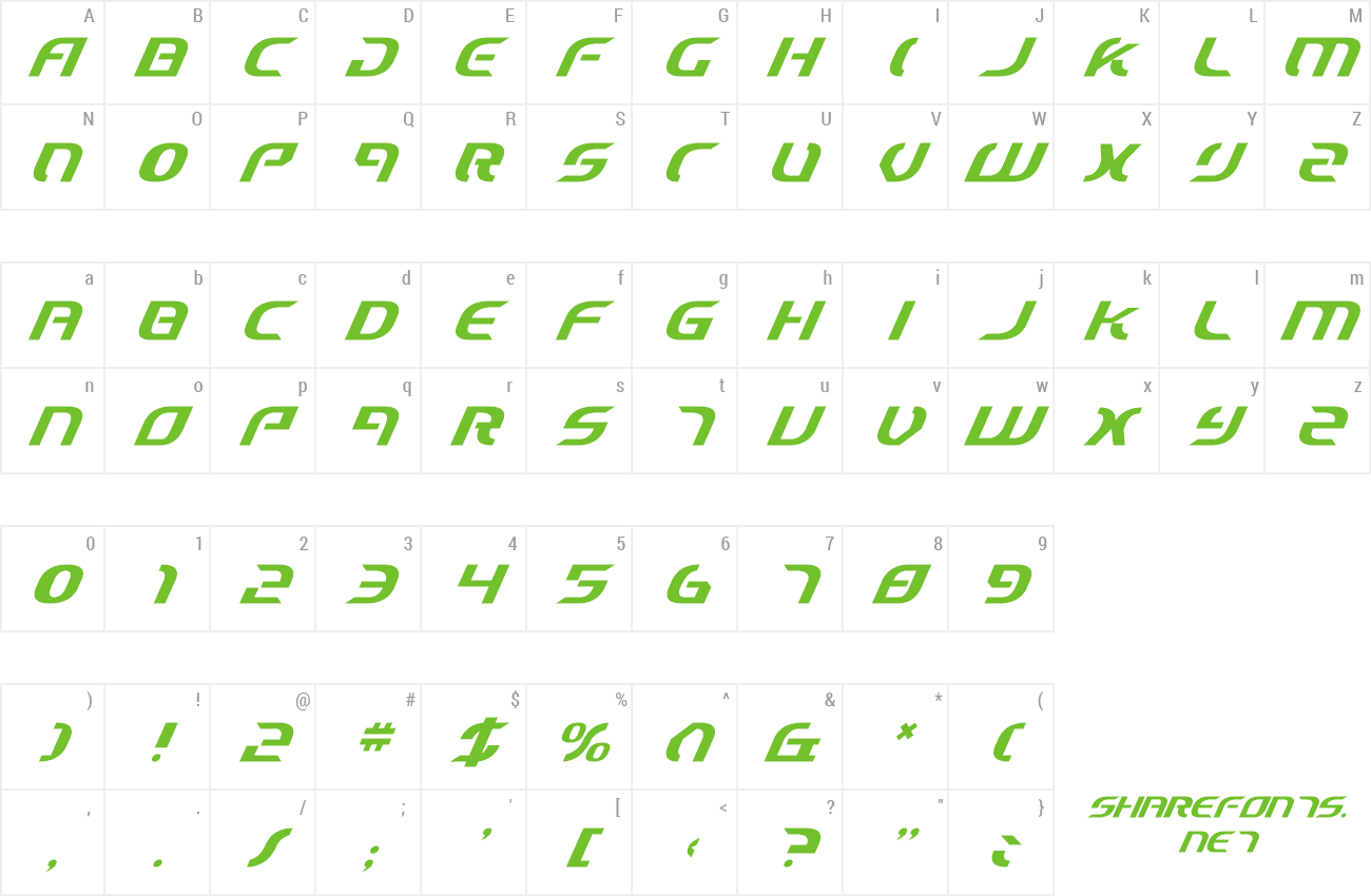 Font Starfighter Cadet Italic preview